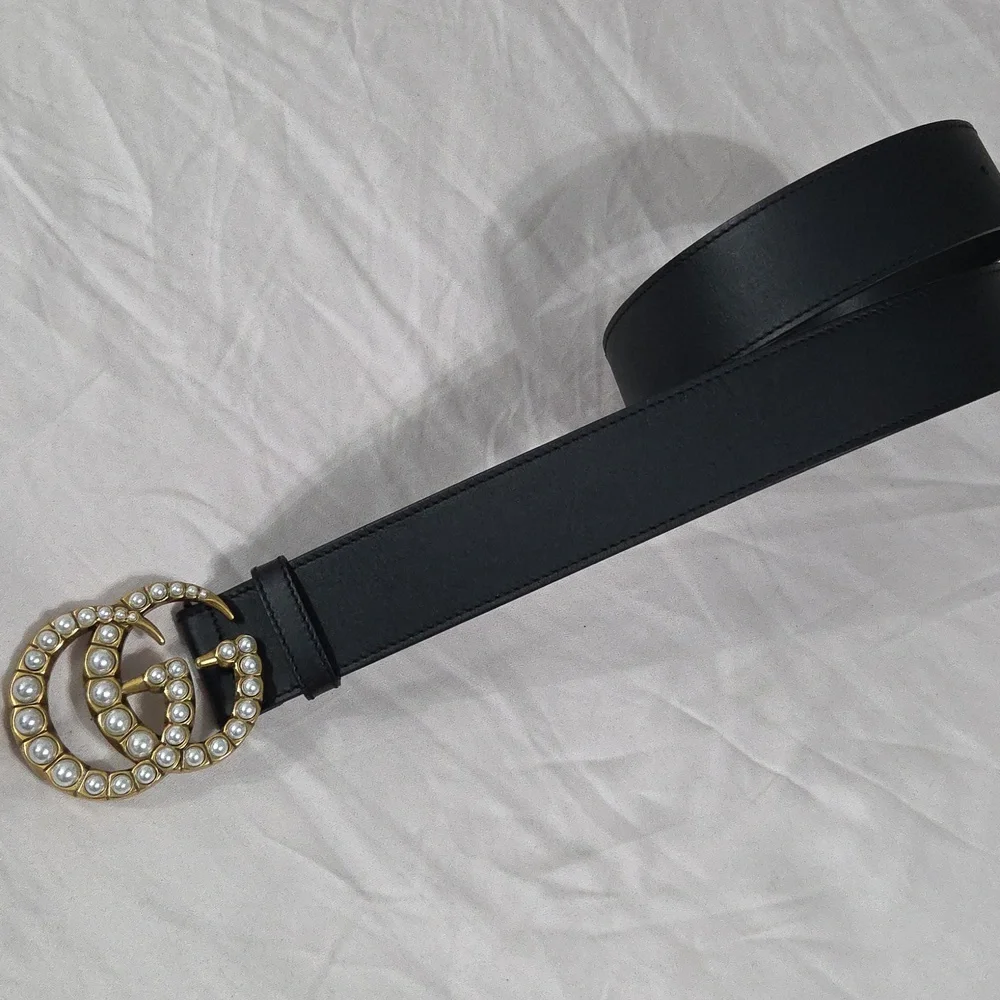 Gucci Black Marmont Pearl Belt Gold GG Buckle - Picture 9 of 14